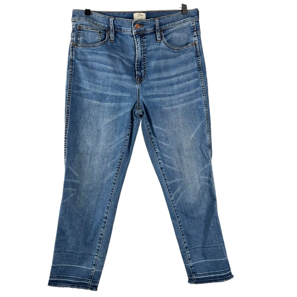 J.Crew Women's Vintage Straight Ankle Stretch Raw Hem High Rise Jeans Sz 32
